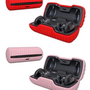 2 Pack Split/Disconnect Design Soft Rubber Silicone Shockproof Protective Carrying Case Cover Skin Sleeve Compatible with Bose SoundSport Free Earbuds (red+Pink)