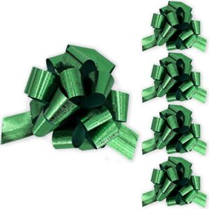 instabows gift bow metallic style finish - easy to use pull string bows for wrapping - 5 inch - green - perfect for beautiful presents 5 pack of pull bows