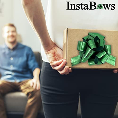 Instabows Gift Bow Metallic Style Finish - Easy to Use Pull String Bows for Wrapping - 5 Inch - Green - Perfect for Beautiful Presents 5 Pack of Pull Bows