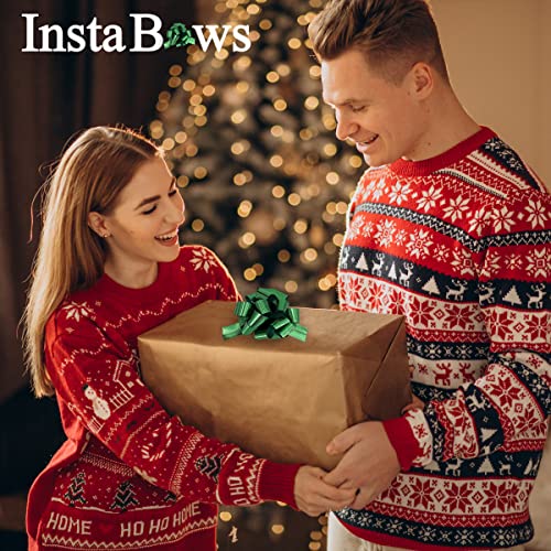 Instabows Gift Bow Metallic Style Finish - Easy to Use Pull String Bows for Wrapping - 5 Inch - Green - Perfect for Beautiful Presents 5 Pack of Pull Bows