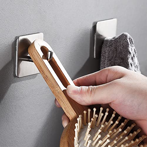 AIBEIERR Multifunctional Hook Kitchen Hook Adhesive Hooks Heavy Duty Stick on Wall Hooks Towel Hooks Door Hooks Waterproof Stainless Steel Clothes Bathroom (Silver-6pack)