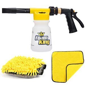 Foam King™ Foam Gun Car Wash + Microfiber Wash Mitt + Detailing Towel - Connects to Garden Hose - Ultimate Scratch Free Cleaning - Snow Foam Blaster Foam Cannon Car Washing Kit