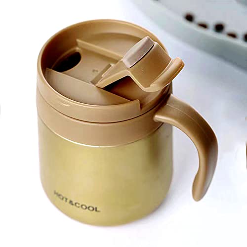 12oz/18oz Insulated Coffee Mug with Handle and Lid, Double Wall Vacuum Stainless Steel Coffee Travel Mug, Tumbler Cup，Reusable and Durable Travel Coffee Cup Thermal Cup, Gold 12oz