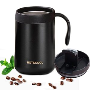 12oz/18oz insulated coffee mug with handle and lid, double wall vacuum stainless steel coffee travel mug, tumbler cup，reusable and durable travel coffee cup thermal cup, black 18oz