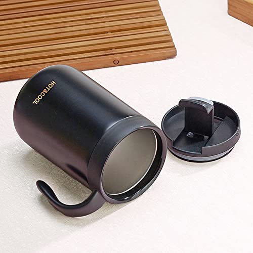 12oz/18oz Insulated Coffee Mug with Handle and Lid, Double Wall Vacuum Stainless Steel Coffee Travel Mug, Tumbler Cup，Reusable and Durable Travel Coffee Cup Thermal Cup, Black 18oz