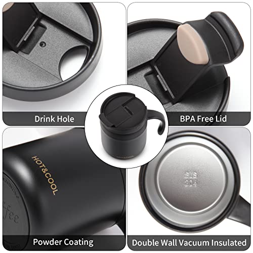 12oz/18oz Insulated Coffee Mug with Handle and Lid, Double Wall Vacuum Stainless Steel Coffee Travel Mug, Tumbler Cup，Reusable and Durable Travel Coffee Cup Thermal Cup, Black 12oz