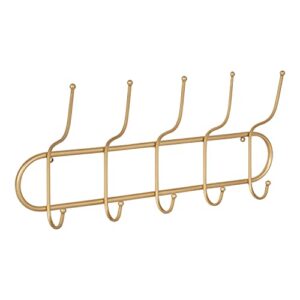 kate and laurel vaida boho wall mounted coat rack, 25 x 4 x 12, gold, five decorative glam double sided coat hooks and hat rack with trendy capsule shape