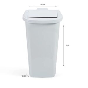 United Solutions 10 Gal/40 Qt All-in-One Wastebasket, 2-Pack, Slim Trash Can with Integrated Dustpan Swing Lid and Brush, Great for Kitchen, Office, and Bathroom, White