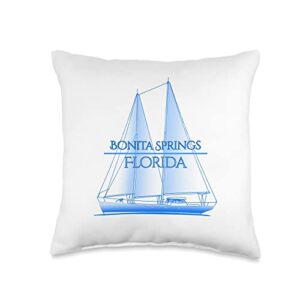 Bonita Springs Florida Sailing Nautical Designs Bonita Springs Florida Coastal Nautical Sailing Sailor Throw Pillow, 16x16, Multicolor