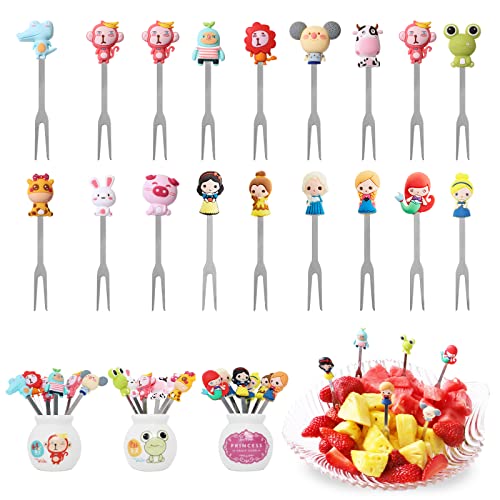 ZAKVOP 18 Pcs Food Picks for Kids with 3 Ceramic Jars, Set of 3 Cute Cartoon Fruit Forks Kids Stainless Steel, Animal Food Picks Fruit Picks for Kids Bento Picks for Appetizers