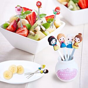 ZAKVOP 18 Pcs Food Picks for Kids with 3 Ceramic Jars, Set of 3 Cute Cartoon Fruit Forks Kids Stainless Steel, Animal Food Picks Fruit Picks for Kids Bento Picks for Appetizers