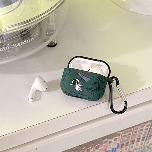 Cute Lovely Design Astronaut Style Soft Silicone Protective Case Cover Sleeve Compatible with Lenovo LP40 Earphone, Protective Skin Sleeve with Key Chain (Green)