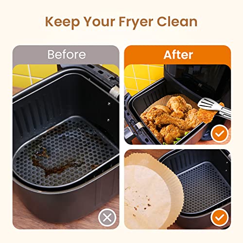 Air Fryer Disposable Paper Liner, 100 Pcs Liners for Air Fryer, Non-stick Parchment Paper for Frying, Baking, Cooking, Roasting and Microwave - Unbleached, Oil-proof, 7.9-inch