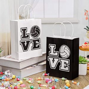 18 Pcs Volleyball Party Treat Bags Volleyball Goody Treat Bag with Handle Black Volleyball Paper Bag Kraft Goodie Candy Bags for Sport Theme Birthday Party Decor (Black Backing, Love Style, White)