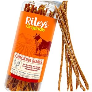 riley's chicken strips for dogs - usa sourced single ingredient dog treat -dehydrated real meat chicken dog treats natural chicken sticks dog jerky treats made in the usa - 6 oz