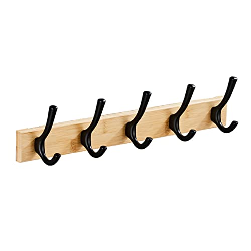 Coat Rack Wall Mounted with 5 Hooks, Heavy Duty Wall Hooks, Wooden Wall Coat Hanger for Hanging Coats Towels Hats Clothes