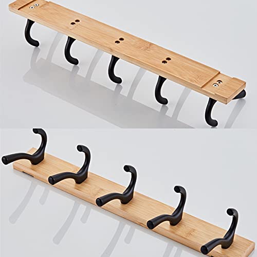 Coat Rack Wall Mounted with 5 Hooks, Heavy Duty Wall Hooks, Wooden Wall Coat Hanger for Hanging Coats Towels Hats Clothes