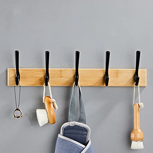 Coat Rack Wall Mounted with 5 Hooks, Heavy Duty Wall Hooks, Wooden Wall Coat Hanger for Hanging Coats Towels Hats Clothes