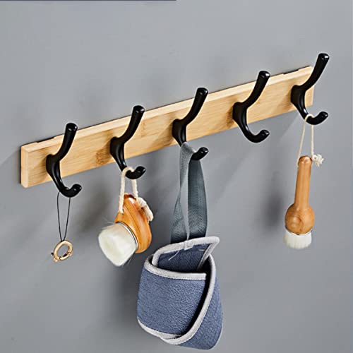 Coat Rack Wall Mounted with 5 Hooks, Heavy Duty Wall Hooks, Wooden Wall Coat Hanger for Hanging Coats Towels Hats Clothes