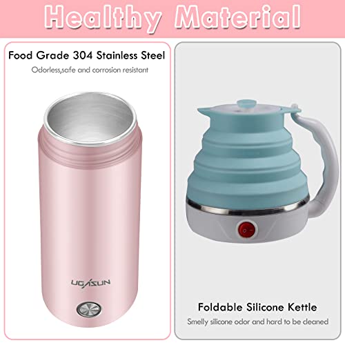 Travel Small Electric Kettle,400ml Portable Travel Kettle,Electric Water Boiler Tea Kettle,Mini Fast Boil and Auto Shut Off Water Kettle Warmer,Double Wall Insulated Coffee Tea Hot Water Heater Maker