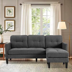 grepatio convertible sectional sofa couch, l-shaped couch with modern linen fabric for small living room, apartment and small space (grey)