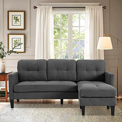 Grepatio Convertible Sectional Sofa Couch, L-Shaped Couch with Modern Linen Fabric for Small Living Room, Apartment and Small Space (Grey)