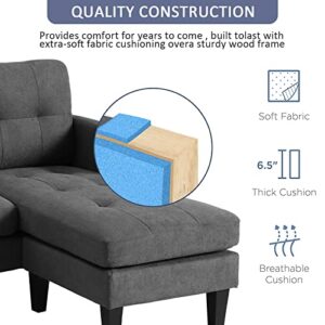Grepatio Convertible Sectional Sofa Couch, L-Shaped Couch with Modern Linen Fabric for Small Living Room, Apartment and Small Space (Grey)