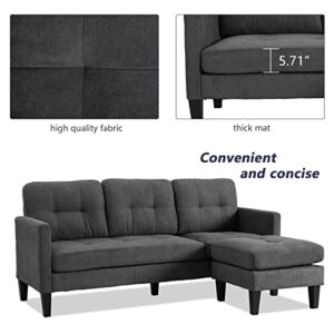 Grepatio Convertible Sectional Sofa Couch, L-Shaped Couch with Modern Linen Fabric for Small Living Room, Apartment and Small Space (Grey)