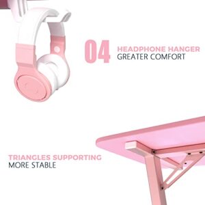 VITESSE Pink Gaming Desk, 40 inch Ergonomic Gaming Desk for Girls, Cute Kawaii Computer Desk, Gaming Tables with Headphone Hook…