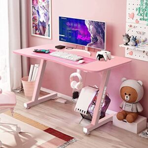 VITESSE Pink Gaming Desk, 40 inch Ergonomic Gaming Desk for Girls, Cute Kawaii Computer Desk, Gaming Tables with Headphone Hook…