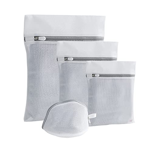 4 Pcs Mesh Laundry Bags Delicates for Washing Machine with Polyester Fine Mesh Fabric Wash Bag,Reusable and Durable Mesh Wash Bags for Lingerie,Blouse, Hosiery, Baby Clothes (1 Large, 1 Medium, 1 Small, 1 Bra bag 6 x 6 Inches)