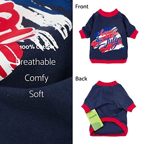 Fitwarm Happy 4th of July Dog Outfit, Holiday Dog Clothes for Small Dogs Boy, Fourth of July Pet Shirt, Patriotic Cat Costume, 100% Breathable Cotton, Red, Navy Blue, White, Small