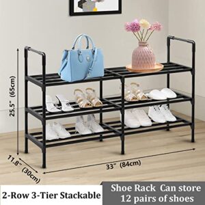 AOFUXTI Expandable Shoe Rack Organizer - Shoe Organizer, 12-16 Pairs Shoe Shelf, 3 Tiers, Shoe Rack for Closet, Bedroom, Garage, Entryway (Black)