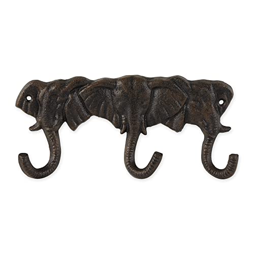 DII Decorative Cast Iron Wall Hook Collection, Triple Elephant