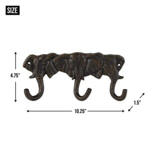 DII Decorative Cast Iron Wall Hook Collection, Triple Elephant