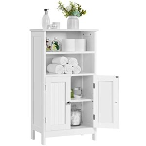 yaheetech bathroom floor cabinet, free standing cabinet with double door and adjustable shelves, side tall storage organizer for living room/kitchen/hallway/home office, white