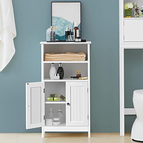 Yaheetech Bathroom Floor Cabinet, Free Standing Cabinet with Double Door and Adjustable Shelves, Side Tall Storage Organizer for Living Room/Kitchen/Hallway/Home Office, White