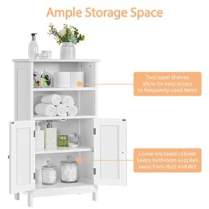 Yaheetech Bathroom Floor Cabinet, Free Standing Cabinet with Double Door and Adjustable Shelves, Side Tall Storage Organizer for Living Room/Kitchen/Hallway/Home Office, White