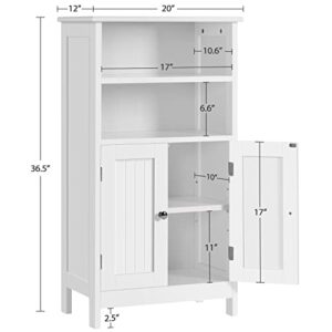 Yaheetech Bathroom Floor Cabinet, Free Standing Cabinet with Double Door and Adjustable Shelves, Side Tall Storage Organizer for Living Room/Kitchen/Hallway/Home Office, White