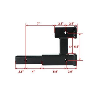 Trailer 2 inches Dual Hitch Receiver Adapter Extension 9-1/2 inch for Towing Bicycle Rack，GTW 5,000 lbs,with Pin and Clip