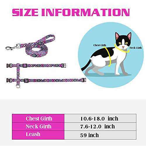 Cat Harness and Leash Set Geometric Pattern Escape Proof Adjustable for Kitty Outdoor Walking(Purple)