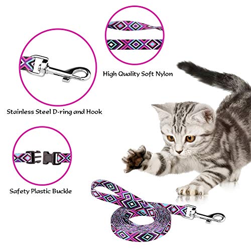 Cat Harness and Leash Set Geometric Pattern Escape Proof Adjustable for Kitty Outdoor Walking(Purple)