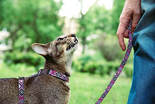 Cat Harness and Leash Set Geometric Pattern Escape Proof Adjustable for Kitty Outdoor Walking(Purple)