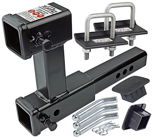 TOPTOW 64131KT Dual Hitch Extension Combo Kit, 7-1/2" Drop/Rise, 8" to 10" Extender, 2 Pack of Hitch Clamps, 3 Pack of Hitch Pins and 2 Pack of Hitch Covers