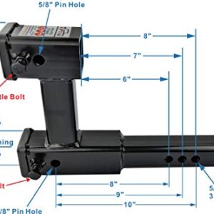 TOPTOW 64131KT Dual Hitch Extension Combo Kit, 7-1/2" Drop/Rise, 8" to 10" Extender, 2 Pack of Hitch Clamps, 3 Pack of Hitch Pins and 2 Pack of Hitch Covers