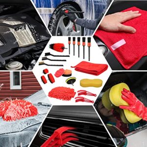 OELON 22 PCS Car Detail Brush Kit, Car Auto Drill Wash Brushes Set, Automotive Car Interior Brush Cleaning Kit for Wheel, Air Vents, Dashboard, Emblems, Engine, Carpet, Tire, Rim, Leather