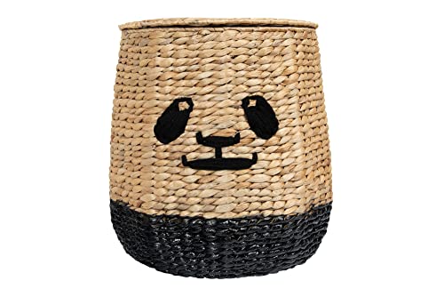 Bloomingville Handwoven Beige & Black Panda Face Rattan Lid Basket, Beige