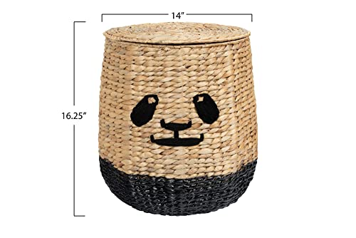 Bloomingville Handwoven Beige & Black Panda Face Rattan Lid Basket, Beige