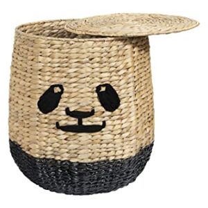 Bloomingville Handwoven Beige & Black Panda Face Rattan Lid Basket, Beige