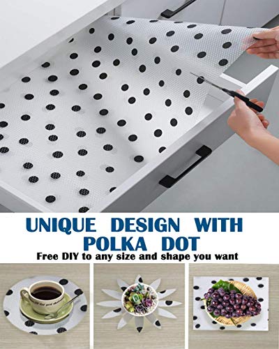 Shelf Liner for Kitchen Cabinets Non-Adhesive Polka Dot Drawer Liner Non-Slip Refrigerator Liner Waterproof Fridge Pad Cupboard Mat Easy Placemats, Ideal for Wire Pantry Bathroom, 17.7"× 47.2"